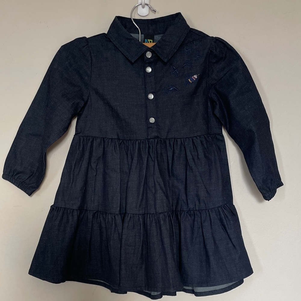 Nano Girls Denim Dress Size 2 NWT Long Sleeve Tiered Casual